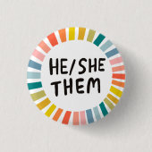 HIJ/SHE/THEM Pronounouns Rainbow Soft Circle Rings Ronde Button 3,2 Cm (Voorkant)