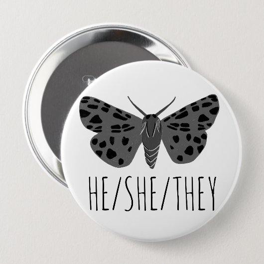 HIJ/SHE/THEY Pronouns Handgetekende Moth Insect Ronde Button 4,0 Cm (Voorkant /achterkant)