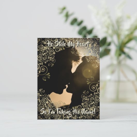 Hij stal mijn hart bruiloft save the date Briefkaa Feestdagenkaart (Staand voorkant)