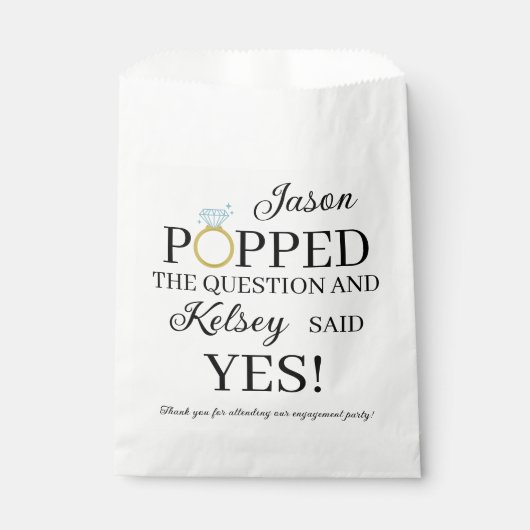 Hij stelde de vraag diamanten ring popcorn bedankzakje (Voorkant)