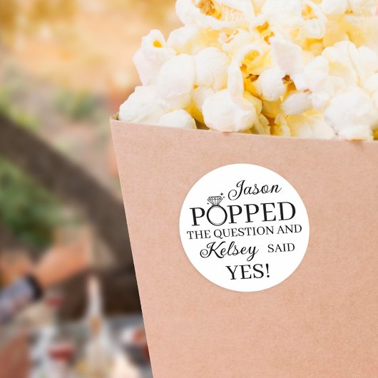 Hij stelde de vraag Verloving Popcorn gunst Ronde Sticker
