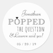 Hij stelde de vraag Verlovingsfeest voor Ronde Sticker (Voorkant)