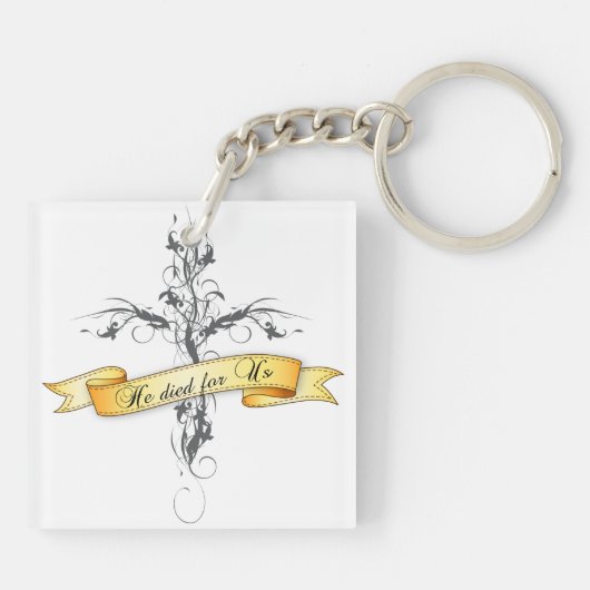 Hij stierf voor ons Floral Cross Sleutelhanger (Achterkant)
