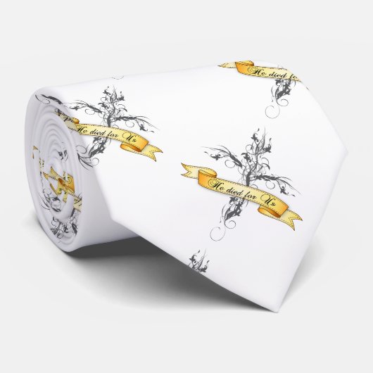 Hij stierf voor ons Floral Cross Stropdas (Opgerold)