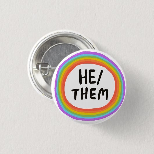 HIJ/THEM Pronouns Rainbow Circle Button (Voorkant /achterkant)
