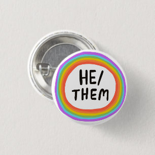 HIJ/THEM Pronouns Rainbow Circle Button
