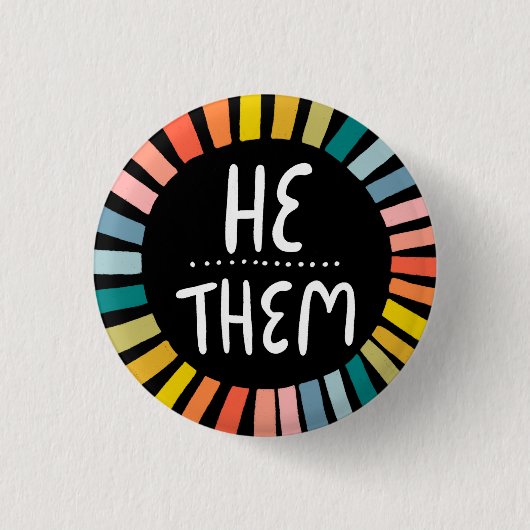HIJ/THEM Pronouns Rainbow Handgeschreven Pride Ronde Button 3,2 Cm (Voorkant)