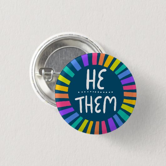 HIJ/THEM Pronouns Rainbow Handgeschreven Pride Ronde Button 3,2 Cm (Voorkant /achterkant)
