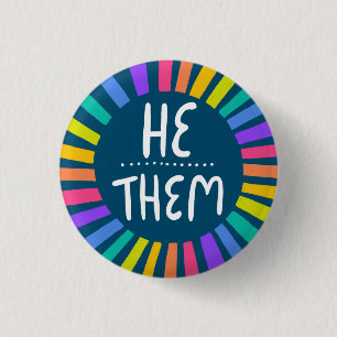 HIJ/THEM Pronouns Rainbow Handgeschreven Pride Ronde Button 3,2 Cm
