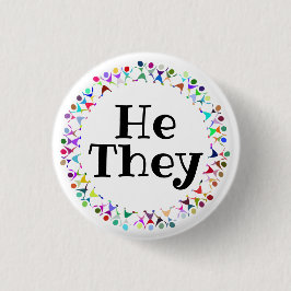Hij They Voornaamwoorden in Menselijke Figuren Cir Ronde Button 3,2 Cm