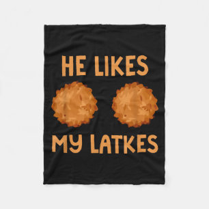 Hij vindt mijn Latkes Hanukkah Koppel Overeenkomen Fleece Deken