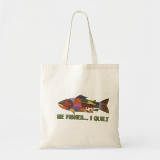 Hij vist op canvas tas. tote bag