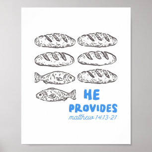 Hij voorziet in brood en vis Christelijke wanddeco Poster