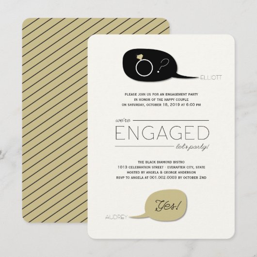 Hij vroeg en ze zei ja! Chic Engagement Party Kaart (Voorkant / Achterkant)