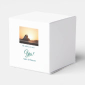 Hij vroeg haar ja foto geëngageerd blauw groen bedankdoosjes (Achterkant)