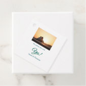 Hij vroeg haar ja foto geëngageerd blauw groen bedankjes labels (In situ)