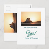 Hij vroeg haar ja foto geëngageerd blauw groen briefkaart (Voorkant / Achterkant)