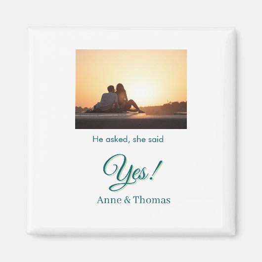 Hij vroeg haar ja foto geëngageerd blauw groen magneet (Voorkant)