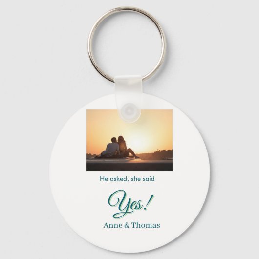 Hij vroeg haar ja foto geëngageerd blauw groen sleutelhanger (Voorkant)