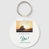 Hij vroeg haar ja foto geëngageerd blauw groen sleutelhanger (Achterkant)