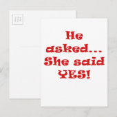 Hij vroeg haar ja te zeggen aankondigingskaart (Voorkant / Achterkant)