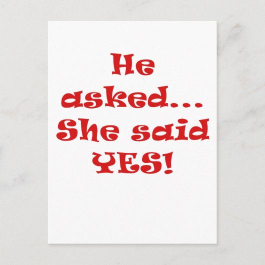 Hij vroeg haar ja te zeggen aankondigingskaart (Voorkant)