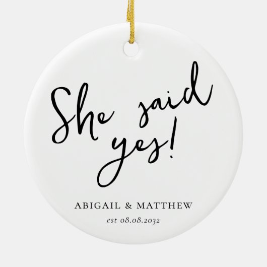Hij vroeg haar ja te zeggen kalligrafie verloofd keramisch ornament (Achterkant)