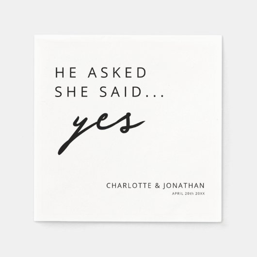 Hij vroeg haar ja te zeggen Modern Engagement Part Servet (Voorkant)