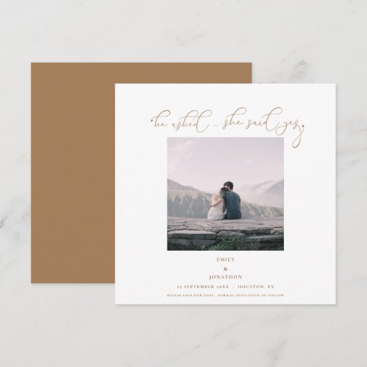 Hij vroeg haar ja te zeggen tegen Foto Script Gold Save The Date (Voorkant / Achterkant)