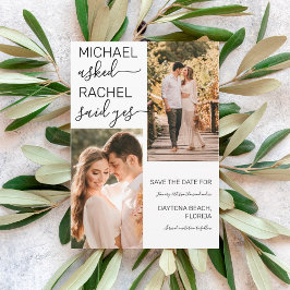 Hij vroeg haar ja White Black Photo Weddenschap te Save The Date