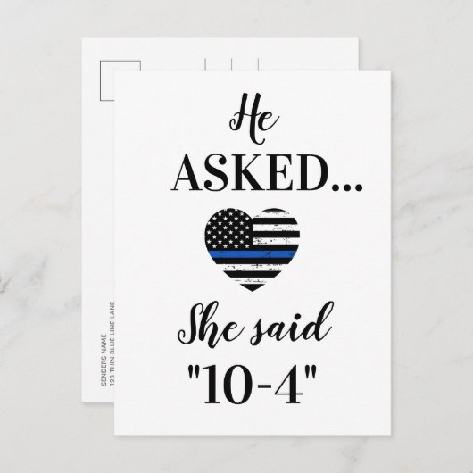 Hij vroeg haar om 10-4 politieweddenschap om de ge aankondigingskaart (Voorkant / Achterkant)