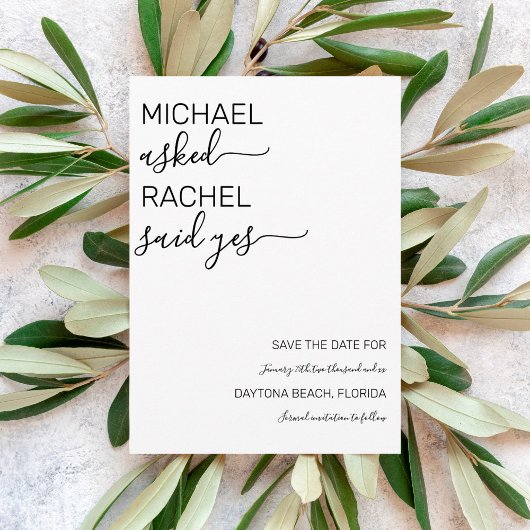 Hij vroeg haar om een simpel wit huwelijk. save the date