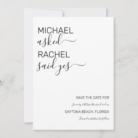 Hij vroeg haar om een simpel wit huwelijk. save the date (Voorkant)