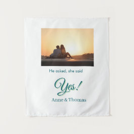 Hij vroeg ze zei ja foto verloofd blauw groen wandkleed