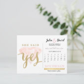 Hij vroeg, ze zei ja Gouden Glinstering en Roze Di Briefkaart (Staand voorkant)