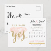 Hij vroeg, ze zei ja Gouden Glinstering en Roze Di Briefkaart (Voorkant / Achterkant)