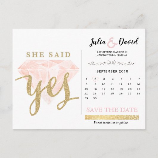 Hij vroeg, ze zei ja Gouden Glinstering en Roze Di Briefkaart (Voorkant)