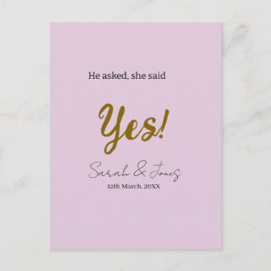 Hij vroeg ze zei ja verlovingsfeest eenvoudig goud briefkaart