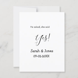 Hij vroeg ze zei ja verlovingsfeest eenvoudig mini briefkaart