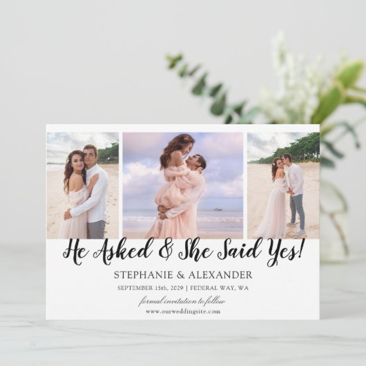 Hij Vroeg Zij Zei Ja Foto Verlovingsaankondiging Kaart (Staand voorkant)