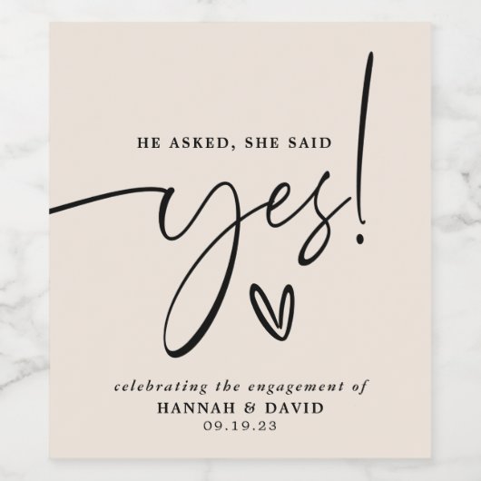 Hij Vroeg Zij Zei Ja Verlovingsfeest  Wijn Etiket (Enkel label)