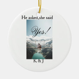 Hij vroeg zij zei ja verlovingsfoto naam stijl keramisch ornament