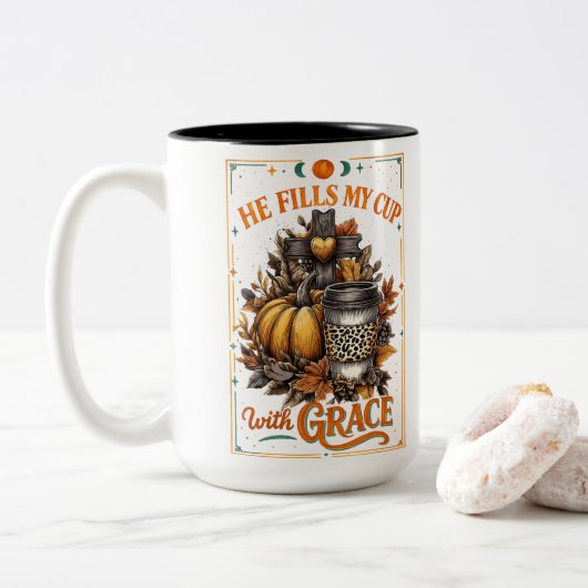 Hij vult mijn beker... tweekleurige koffiemok (Met donut)