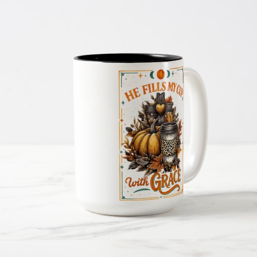 Hij vult mijn beker... tweekleurige koffiemok (Voorkant rechts)