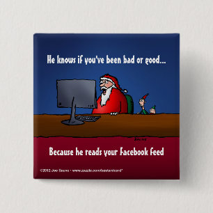 Hij Weet Of Je Naughty Bent Funny Santa Vierkante Button 5,1 Cm