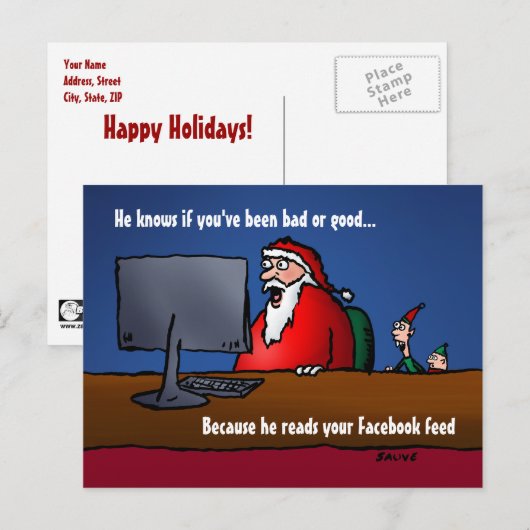Hij weet of je slechte Santa Briefkaarten bent gew (Voorkant / Achterkant)
