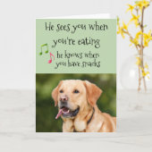 Hij weet wanneer je snacks hebt van Dog Kerstmis. Kaart (Gele Bloem)