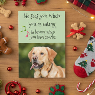 Hij weet wanneer je snacks hebt van hond kerst kaart