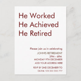 Hij werkte en bereikte zijn pensionering op maat briefkaart