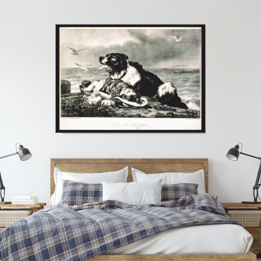 Hij wordt gered door en redt Dog Canvas Afdruk (Insitu (Slaapkamer))